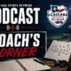 Acadiana Sports Network Coach's Corner podcast logo with football and playbook.