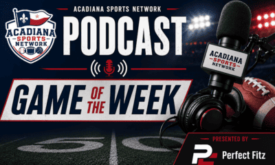 Acadiana Sports Network Game of the Week podcast logo with football and microphone.