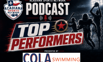 Acadiana Sports Network Top Performers podcast cover with football players.