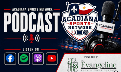 Acadiana Sports Network Podcast logo with microphone and sports emblem.