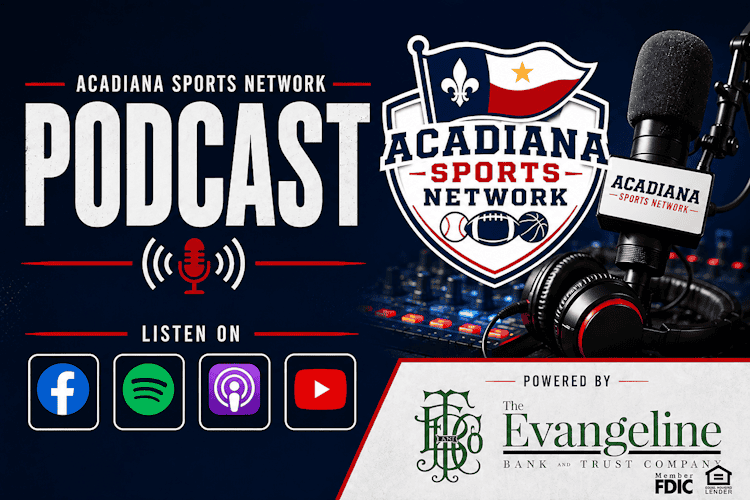 Acadiana Sports Network Podcast logo with microphone and sports emblem.